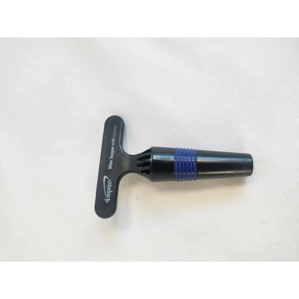 4imprint‎ Wine Stopper with Opener Black Blue T-Shape Bar Tool Corkscrew Sealer